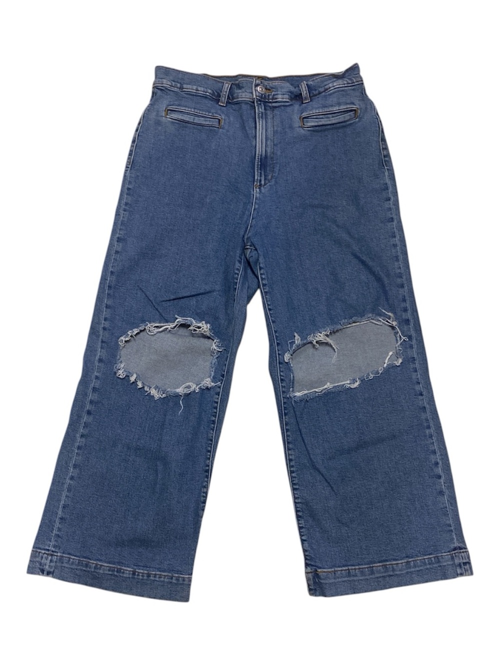 Levi’s Ribcage Wide Leg Crop Jeans Size 31 Distressed Knee Cutouts High Rise